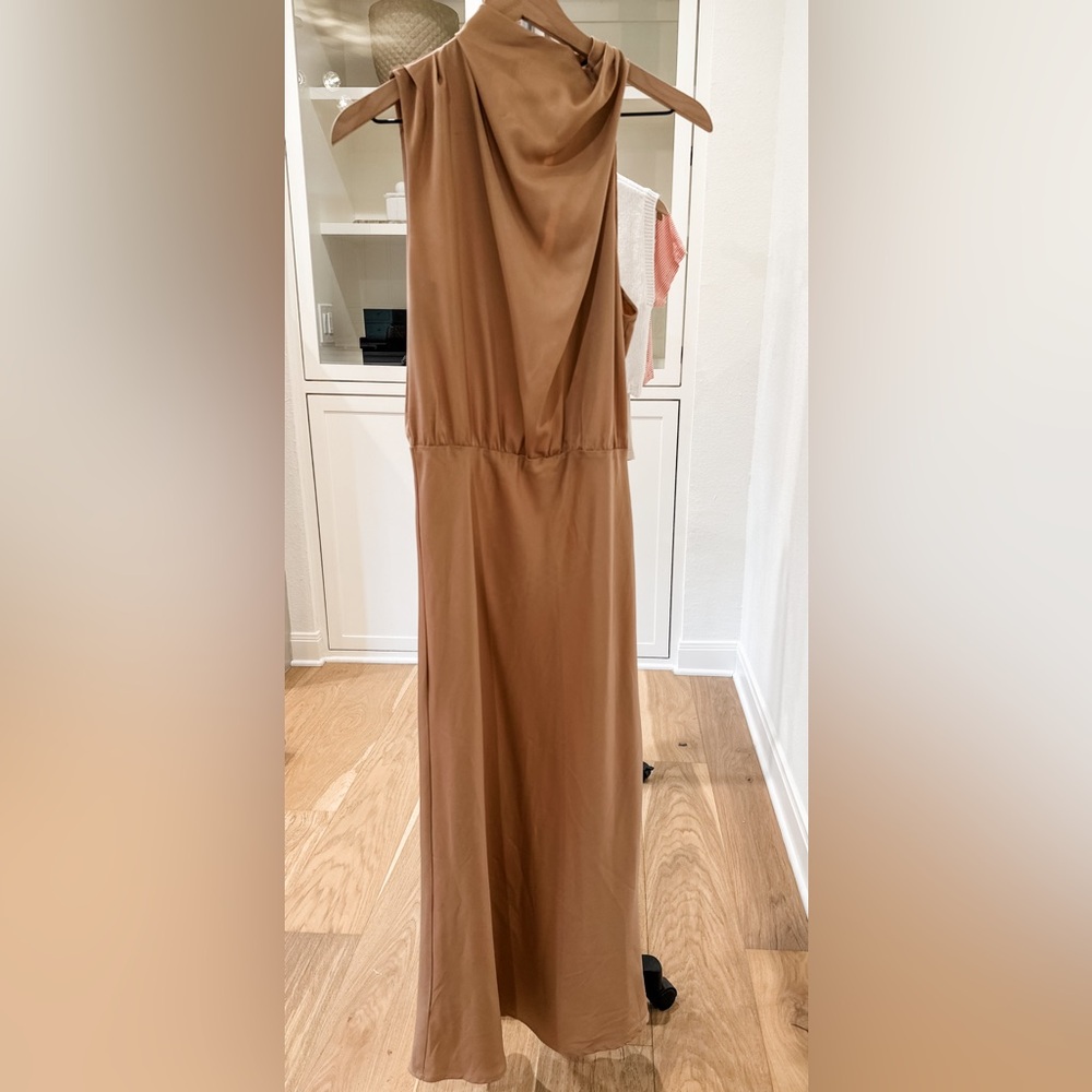 Elegant Satin Dress Sleeveless Mock Neck Cocktail Party